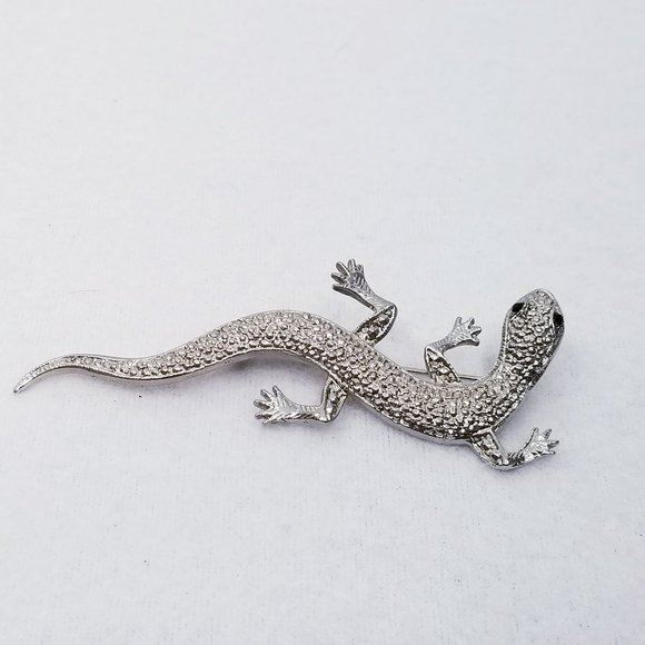 Vintage Sparkly Silver Tone Lizard Brooch/Pin - Picture 2 of 8